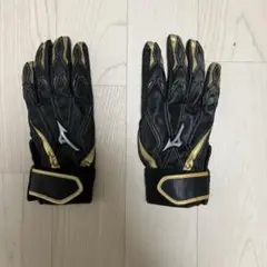 バッティング用手袋 黒/金 合成皮革　ミズノ　ジュニア①
