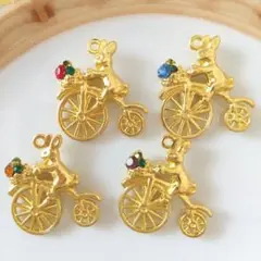 NO.1223 自転車うさぎチャーム　4個