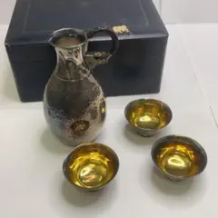 銀製 徳利 木箱付き 酒器 ちろり シルバー アンティーク 純銀刻印 銀製 酒器 古いチロリ2点 重量107g 持ち手藤巻 徳利 昭和