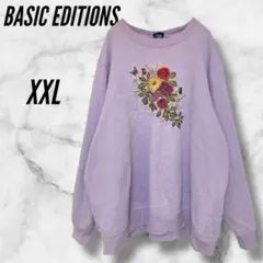 BASIC EDITIONS◇スウェットトレーナー【XXL】ラベンダー 花柄刺繍