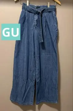 【毎日発送】GU ウエストベルト付きデニムワイドパンツ Mサイズ 夏