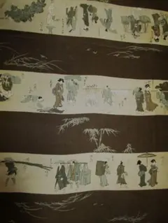 男AF=52★江戸柄*侍*商人*婦人*町人*正絹*古布はぎれ★一閑張り/掛け軸