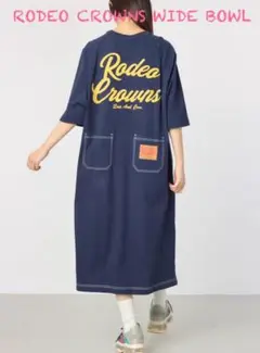 ロデオクラウンズ ラグランステッチワンピース　ネイビー　ロングワンピース
