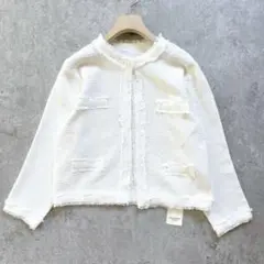 未使用タグ付き　ストロベリーフィールズ　ツイード風ニットカーディガン　白　M 麻