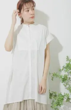 SENSEOFPLACE フレンチスリーブチュニックドレスシャツ ブラウス