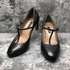 ecco エコー【37】パンプス ヒール Tストラップ レザー ブラック