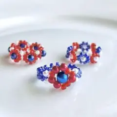 ビーズリング♡レッド＆ブルー♡３個セット♡万博