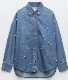 週末限定価格）新品タグ付きZARA フェイクパールデニムシャツ