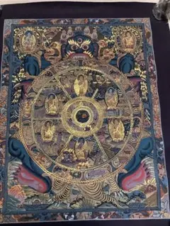 六道輪迴図　描金唐卡　仏教　お寺　美術品 骨董品　縁起物　菩薩　修羅　大黑天 手描き仏画【六道輪廻図】Wheel of Life タンカ TA52 | 地球雑貨