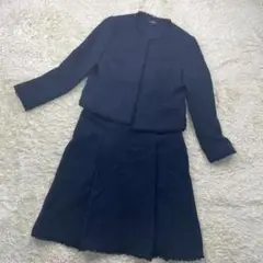 【美品】セオリー ノーカラー スカート セットアップ ツイード ネイビー