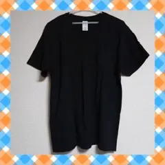 半袖 Vネック Tシャツ 黒 ブラック 普段着 カジュアル 無地 L