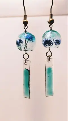 Ｎｏ．445 ハンドメイドピアス 彼岸花 青