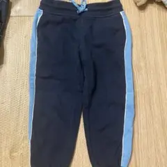 h&m 100cm 98 ネイビー/ライトブルー サイドストライプ ロングパンツ