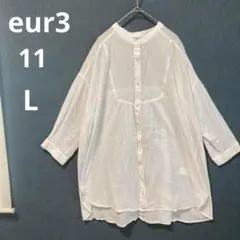 eur3 エウルキューブ 11号 L コットン　バンドカラー シアーシャツ