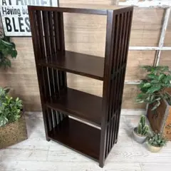 アジアンエスニック木製天然無垢材格子ラックシェルフ三段木製飾り棚和室収納家具