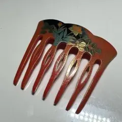 かんざし　赤　櫛形　花柄　くし　金