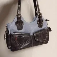 青と黒のショルダーバッグ 中型