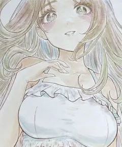 手描きイラスト　オリジナル　水彩イラスト　風になびく髪の女性02 アオリ構図