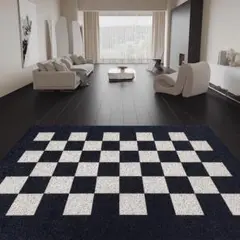 モダンチェック柄ラグ 大きなサイズ