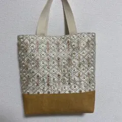インド刺繍生地×合皮　トートバッグ
