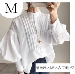 シャツ ブラウス M ボリューム袖 チュニック ホワイト 白 カジュアル 通勤