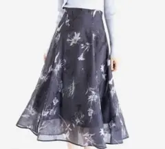 toccocloset バックレースアップフラワープリントシアーフレアスカート