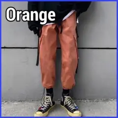 ジョガーパンツ カーゴパンツ テーパード ワークパンツユニセックス オレンジ M