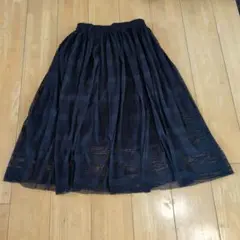 メッシュ ロングチュールフレアスカート　黒　Мサイズ