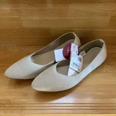 groveあらえるニットパンプスMアイボリーベージュラメ