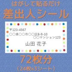 大きめ72枚分 差出人シール カラフル