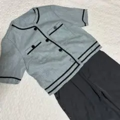 グレー ボタン付きジャケット パンツセットアップ