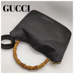 【多機能】グッチ GUCCI バンブー 2way トートバッグ レザー ブラック