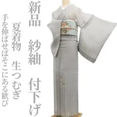 新品 紗紬 夏着物 正絹“そこにある歓び”仕付け糸付 生つむぎ 付下げ 6439