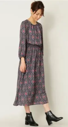 NATURAL BEAUTY アンティークフラワープリントワンピース
