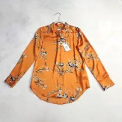 新品タグ付き EQUIPMENT 花柄シャツ オレンジ Sサイズ シルク風 光沢