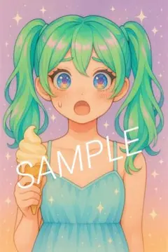 アイスクリーム 少女 イラスト 美少女 ファンタジー アート 可愛い No.88