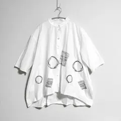 【MYTREYA369】幾何学刺繍 7分袖 コクーンシャツ ホワイト M~L