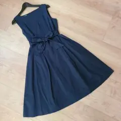 ☆L.L.Bean☆ネイビーリボンベルト美ラインフレアワンピース☆美品☆
