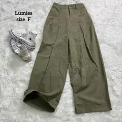 Lumies ワイドパンツ オリーブ ハイウエスト コットン カーゴ 2065