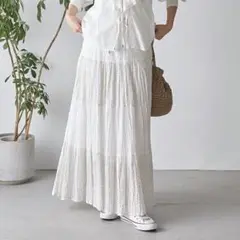 Fanaka 25SS ドットプリント ウエストゴム ティアードスカート 白
