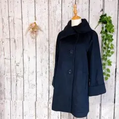 【Reflect】襟アシンメトリー ロング コート 毛混合 リフレクト