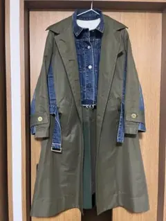 sacai サカイ 20aw デニムドッキングステンカラーコート カーキ