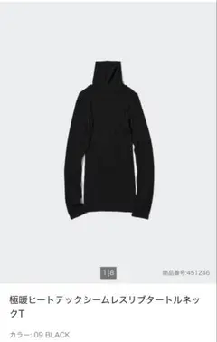 極暖ヒートテックシームレスリブタートルネックT