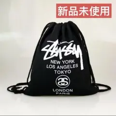 STUSSY ブラック ドローストリングバッグ 男女兼用
