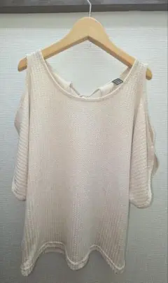 SHEIN　ワッフルオープンショルダー バックリボン トップス