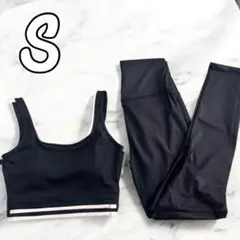 人気　ヨガウェア セットアップ ブラトップ ヨガパンツ バイカラー S 黒