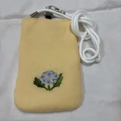 花刺繍入りリネンイエロースマホショルダーバッグ