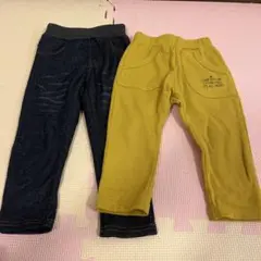 95cm 90㎝デニム風とイエローのボトムス　セット　冬　裏起毛