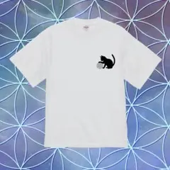 Tシャツ 猫×フラワーオブライフ アート ユニセックス ホワイト 素材 コットン