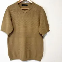 ナノユニバース　メンズ　半袖　Tシャツ サマー　ニット Vネック ベージュ S